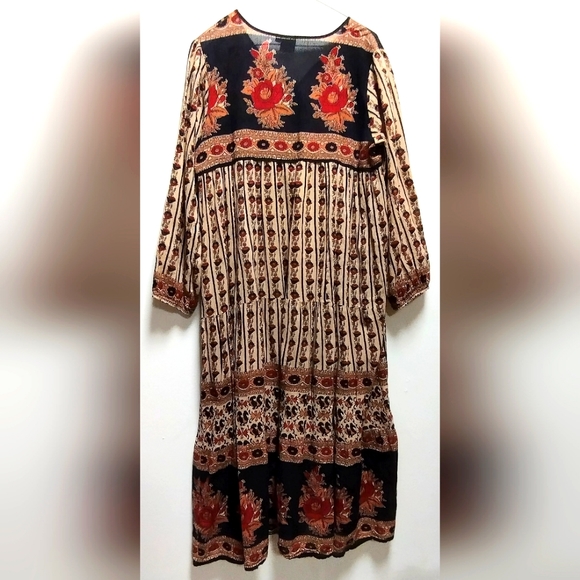 Dilli Grey Dress in Bagru beige, Ethnic Print: Large - Picture 2 of 5